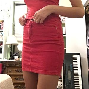 Red denim skirt